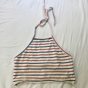 Blue and red striped halter crop top